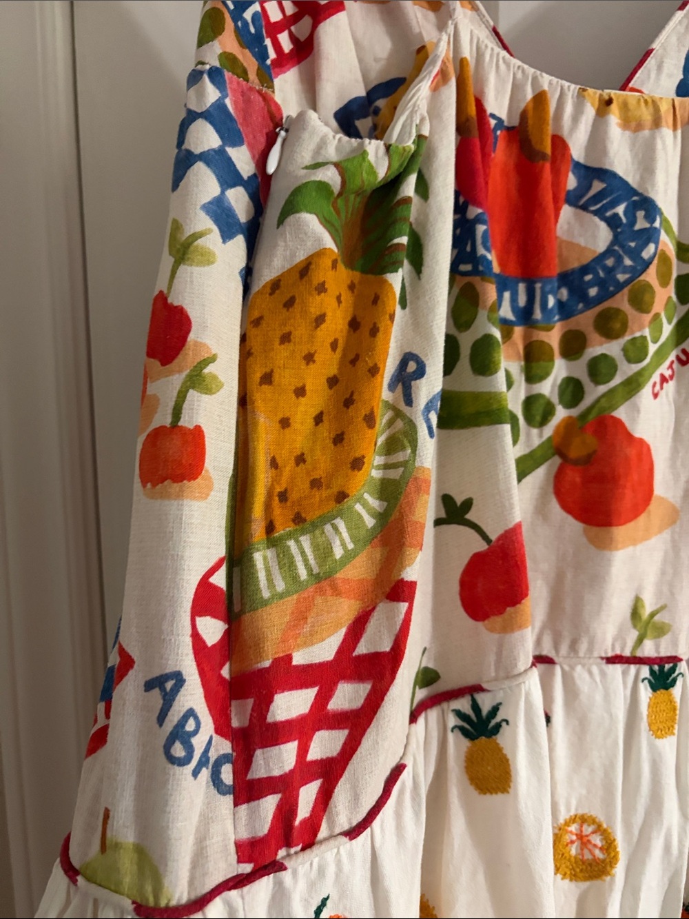 FARM Rio White Fruit Print Tiered Sundress With Fruit Sleeve Accents - Picture 7 of 11